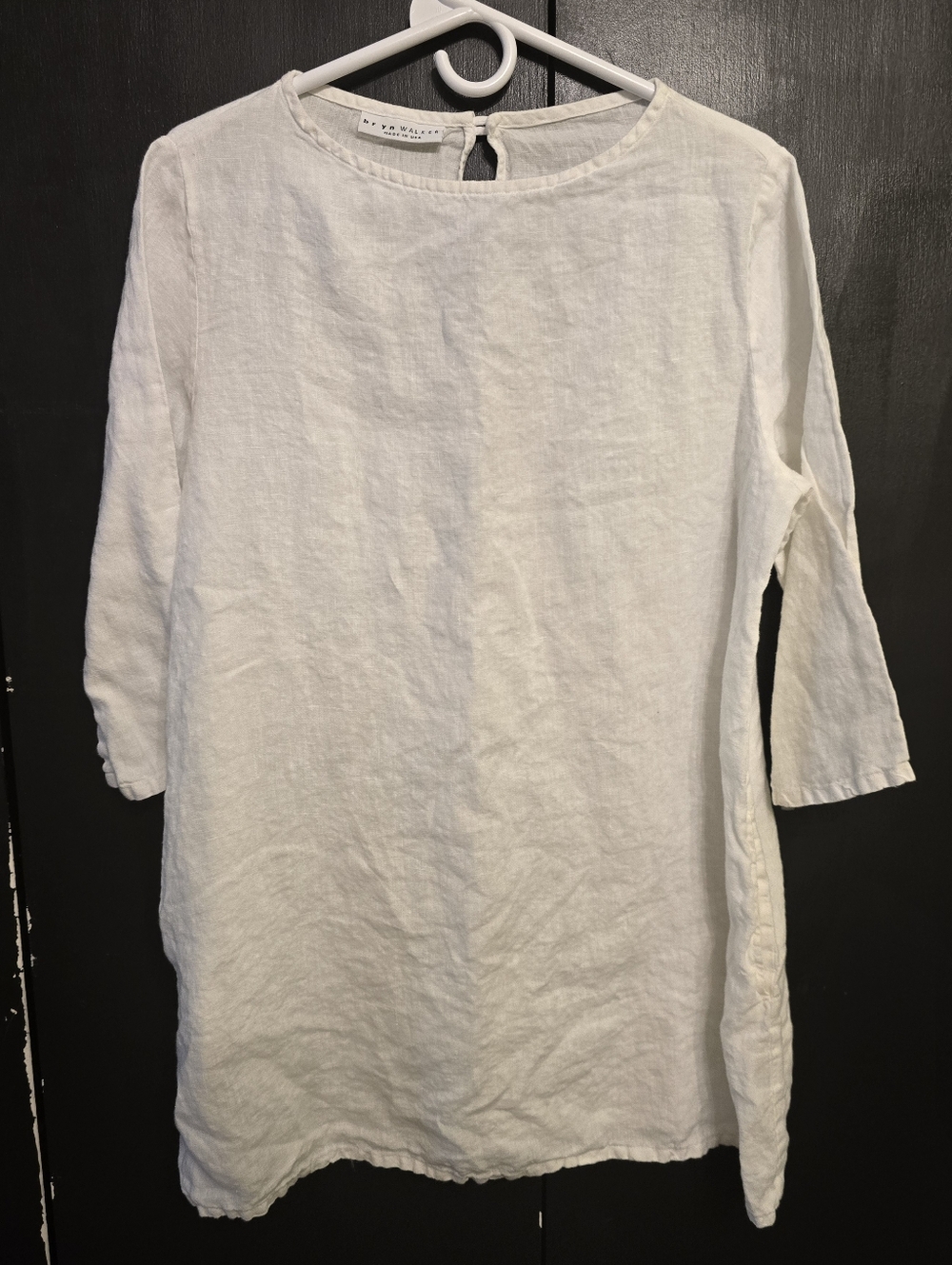 bryn Walker White Linen Tunic with 3/4 Sleeves -Size Small
